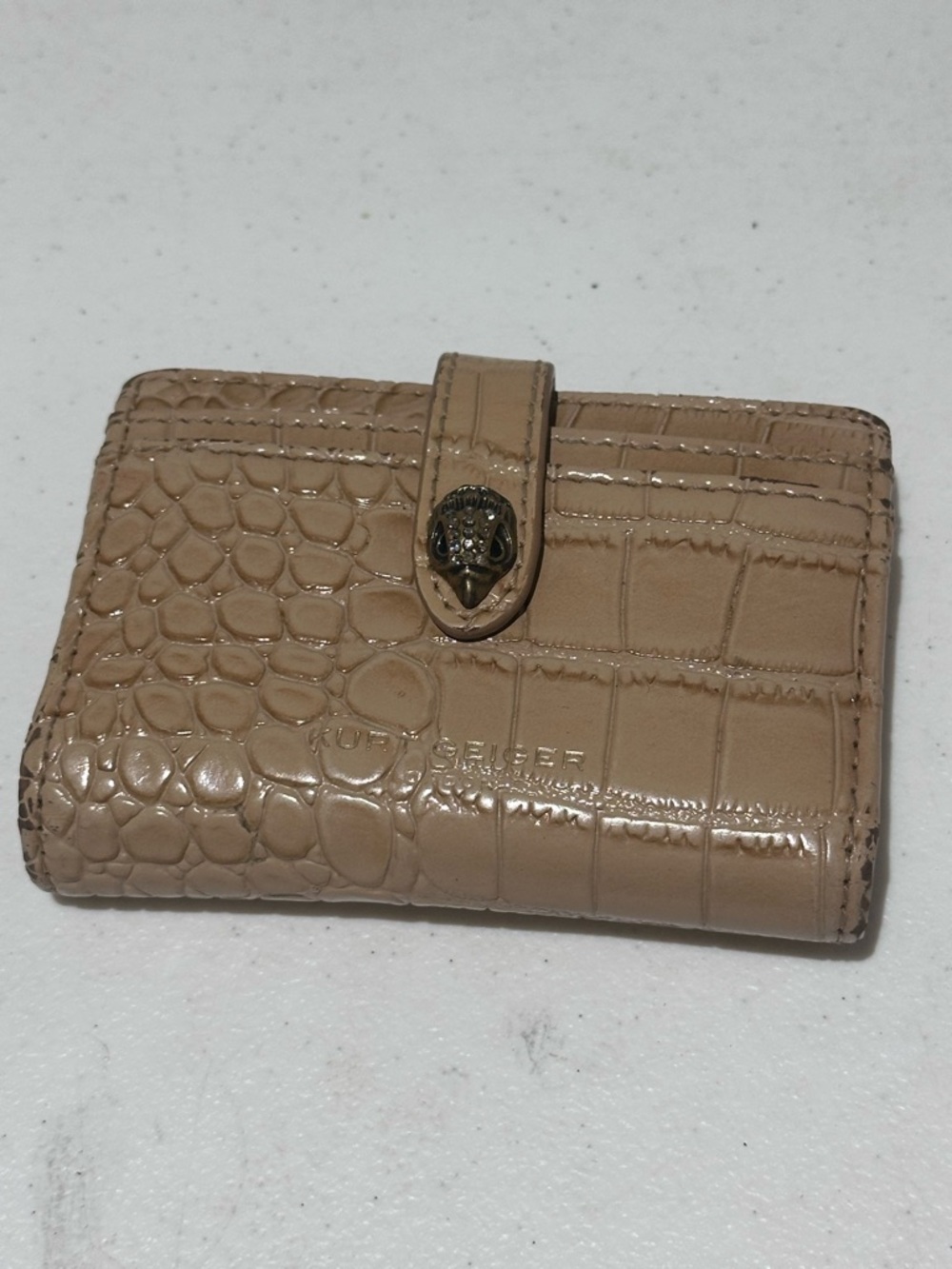 Kurt Geiger tan beige croc card wallet